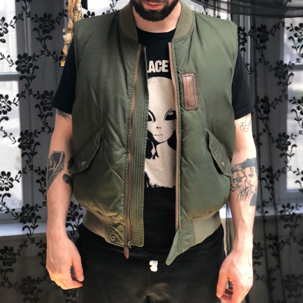 RRL Ralph Lauren Down-Filled Army Green Nylon Vest